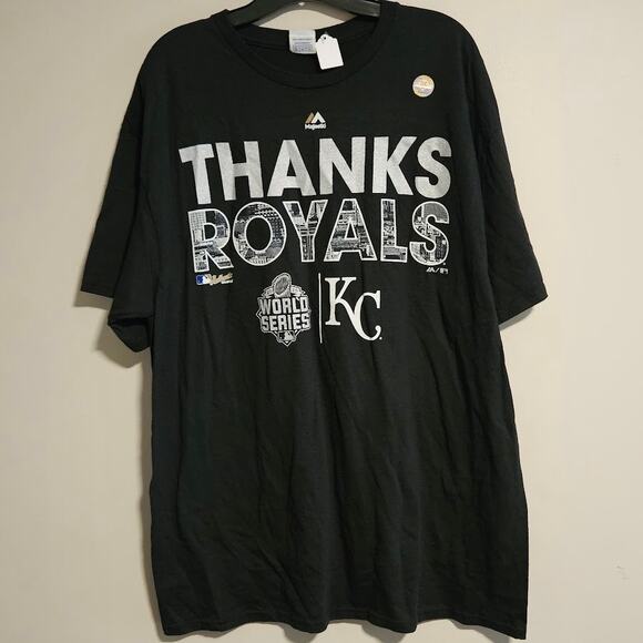 XL Majestic Black Thanks Royals KC World series 2015 with silver text - Picture 4 of 4